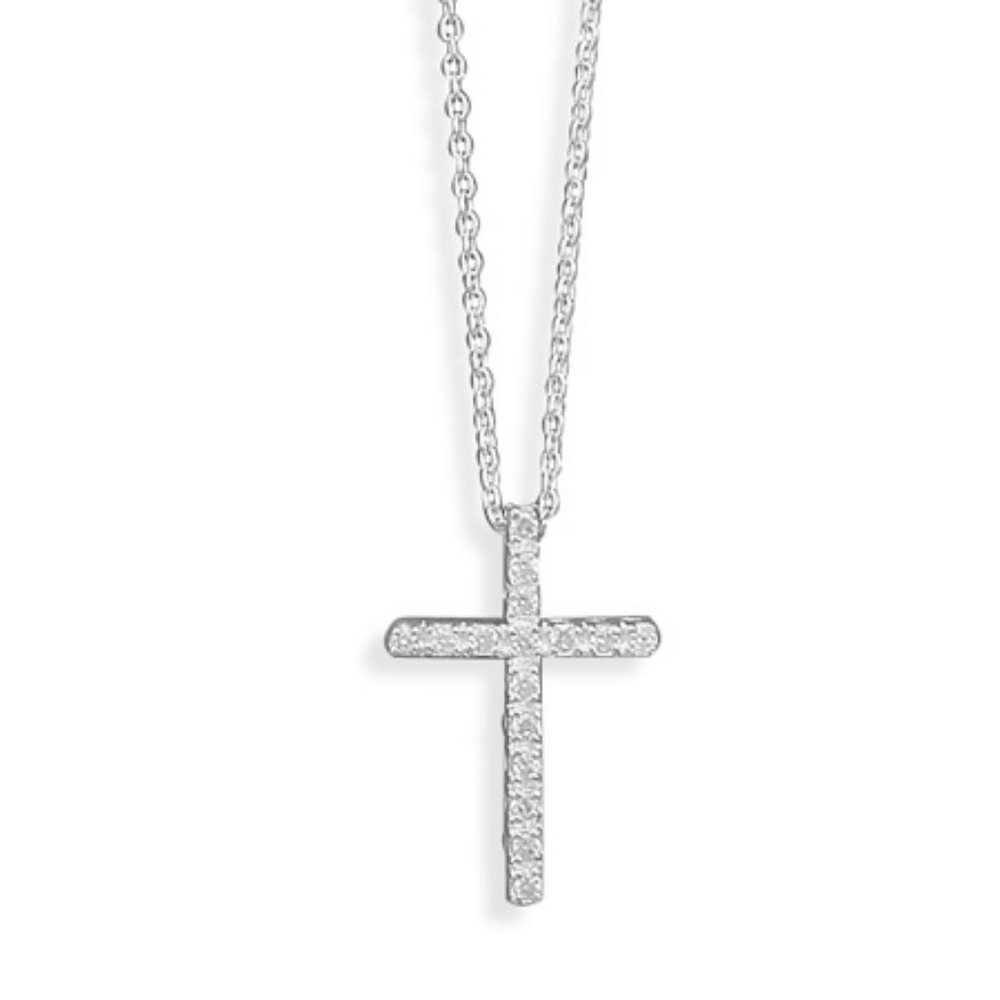 Sterling Silver CZ Cross Necklace
